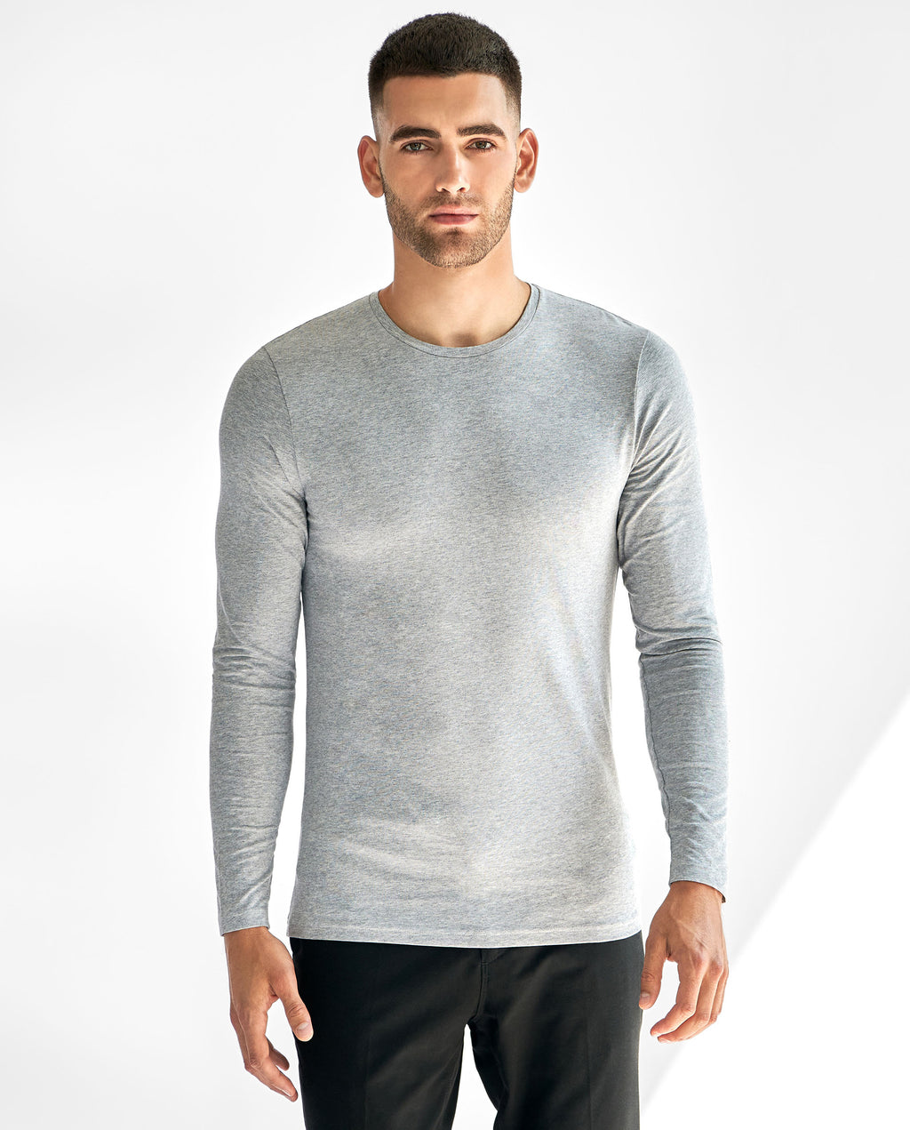 Camiseta cuello caja manga larga algodón orgánico gris melange