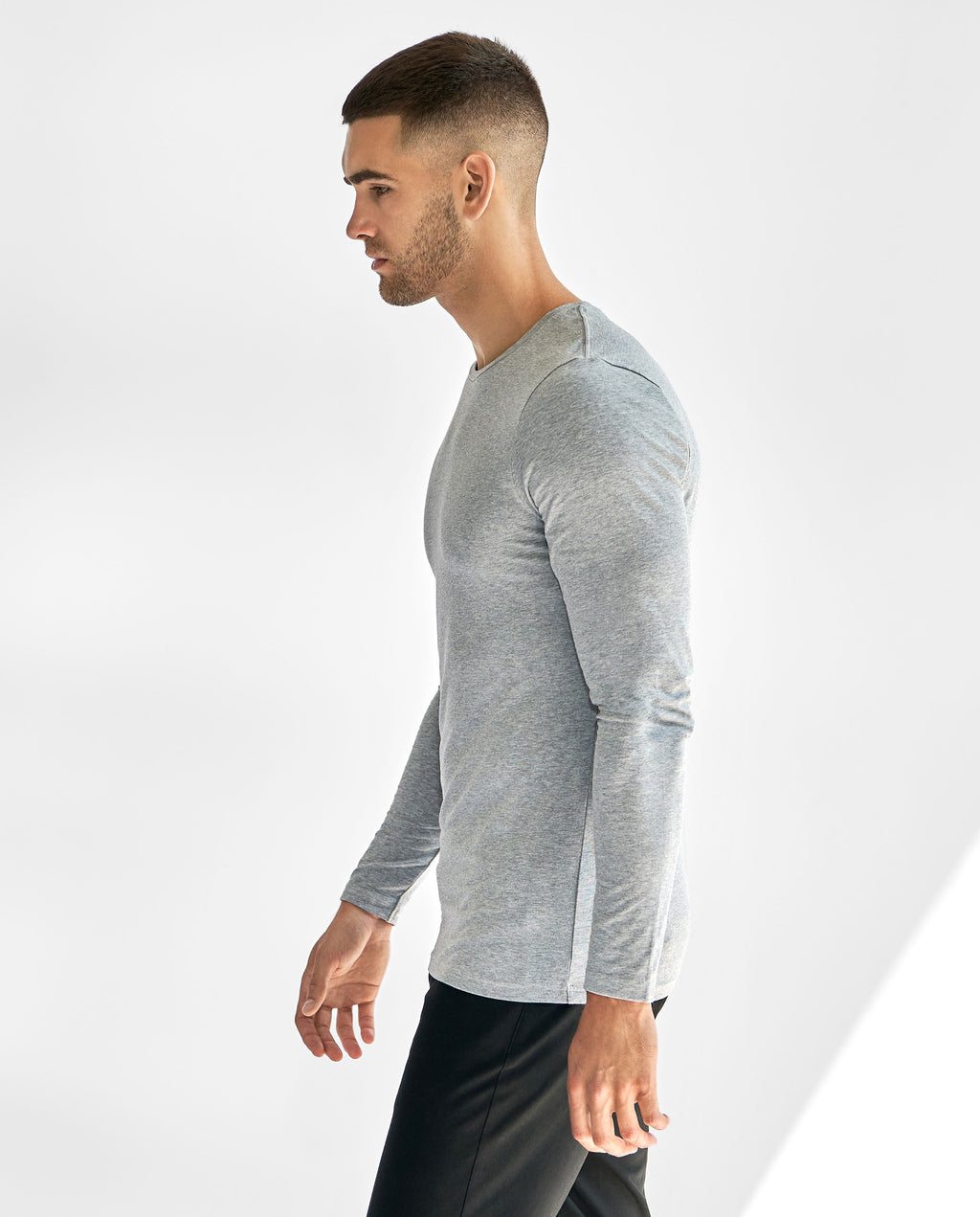 Camiseta cuello caja manga larga algodón orgánico gris melange