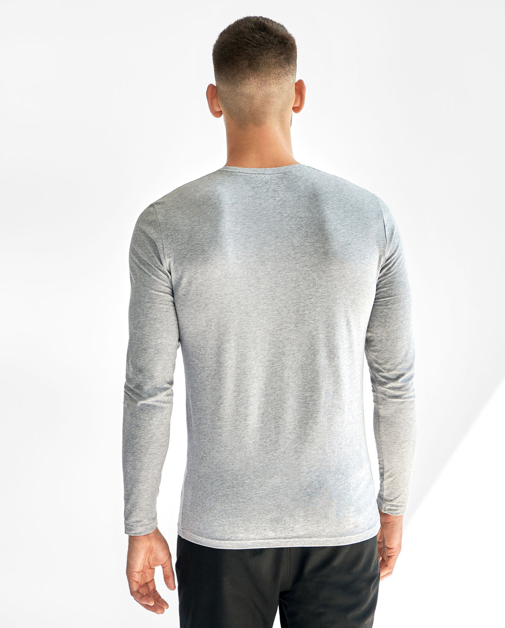 Camiseta cuello caja manga larga algodón orgánico gris melange