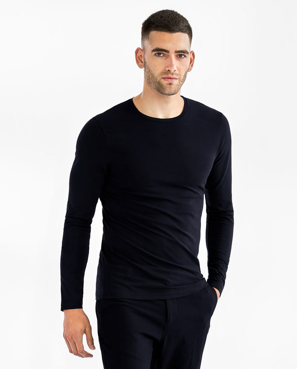 Camiseta cuello caja manga larga algodón orgánico azul marino