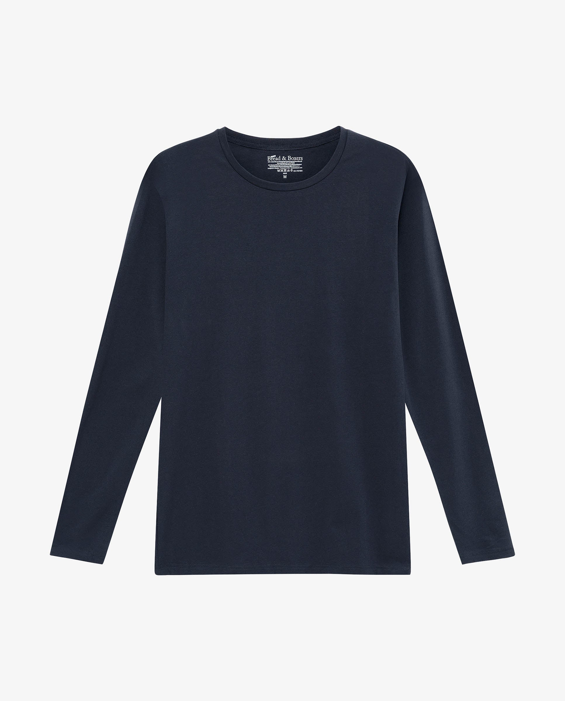 Camiseta cuello caja manga larga algodón orgánico azul marino