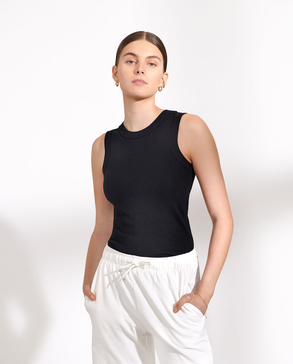 Camiseta sin mangas de canalé negra