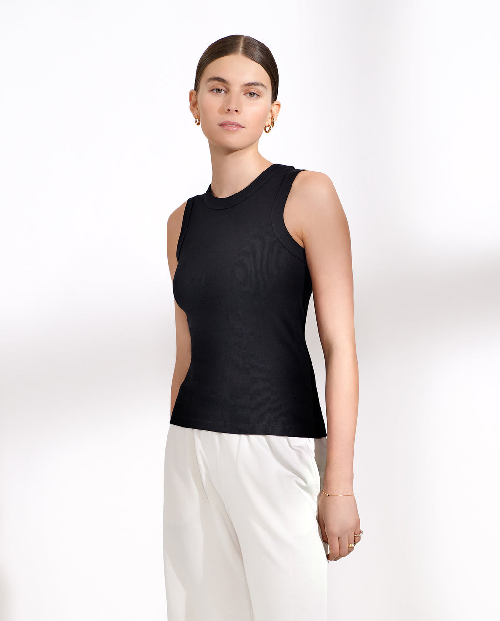 Camiseta sin mangas de canalé negra