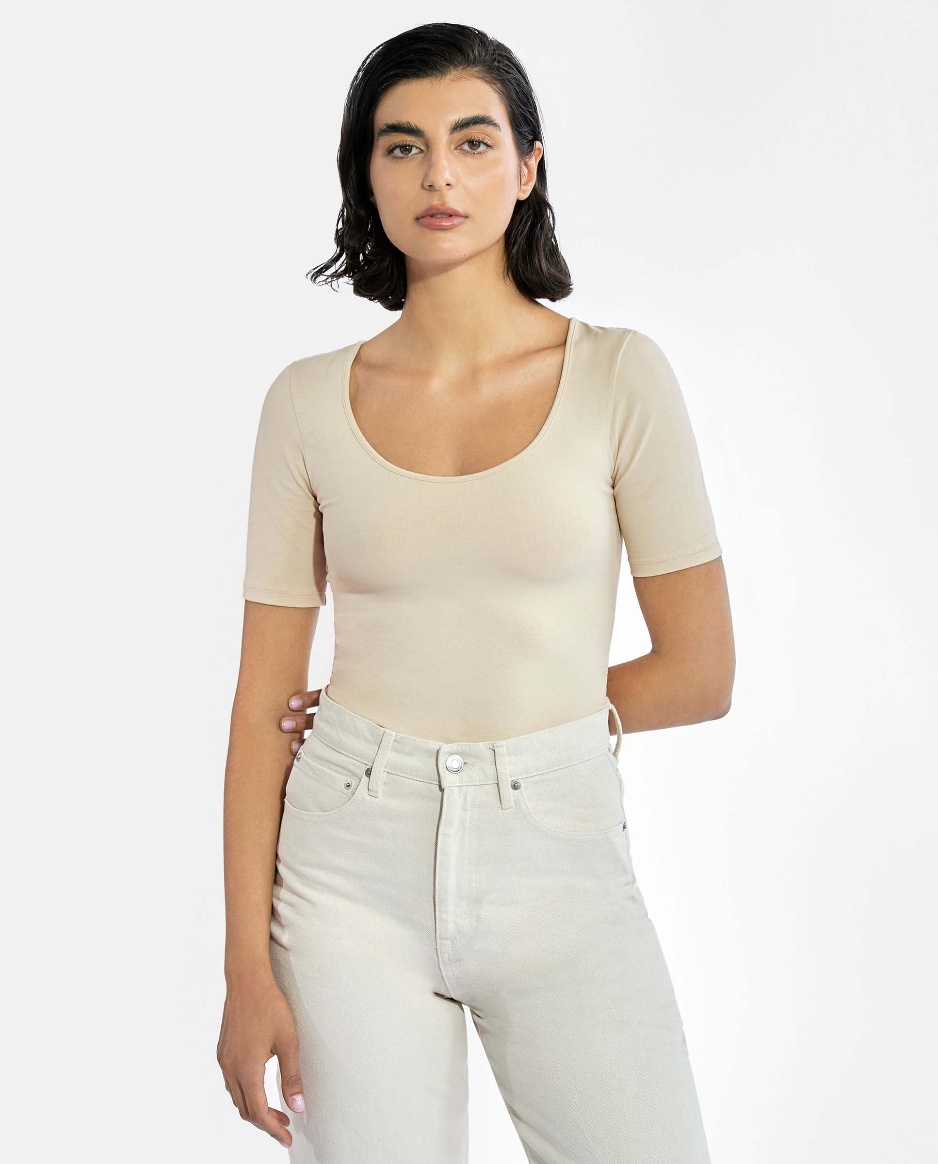 Body algodón orgánico con mangas ajustadas beige