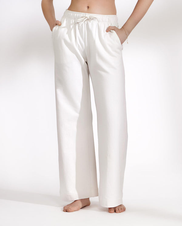 Pantalon wide-leg de algodón orgánico marfil by Br